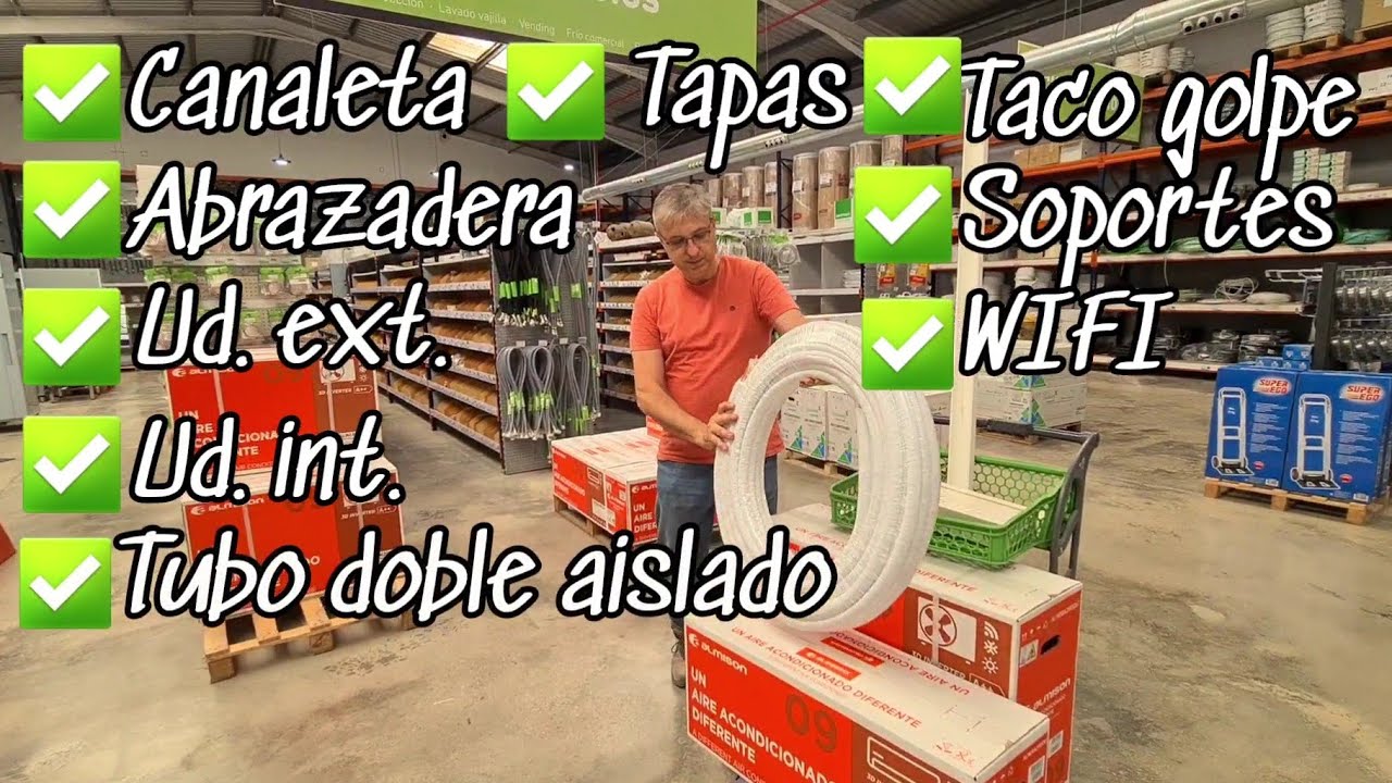Comprando la máquina de Aire Acondicionado Split que instalaremos mañana y los materiales necesarios