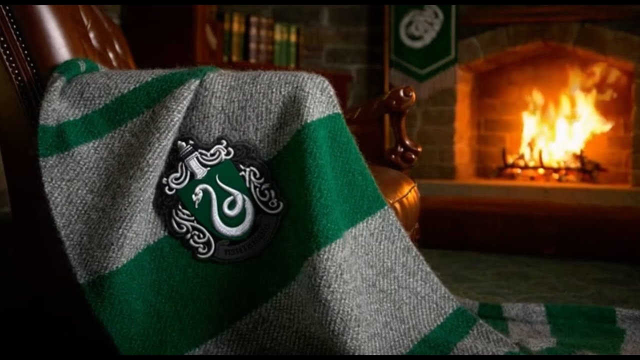 A Cozy Cabin Living Room Relaxing and Warm Firelight Glow | Slytherin Inspired