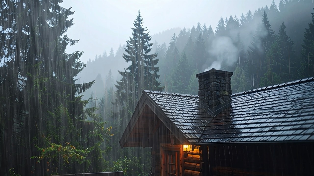 SLEEP INSTANTLY with Forest Cabin Rain Storm Ambience in Misty Mountains Relaxation & Study