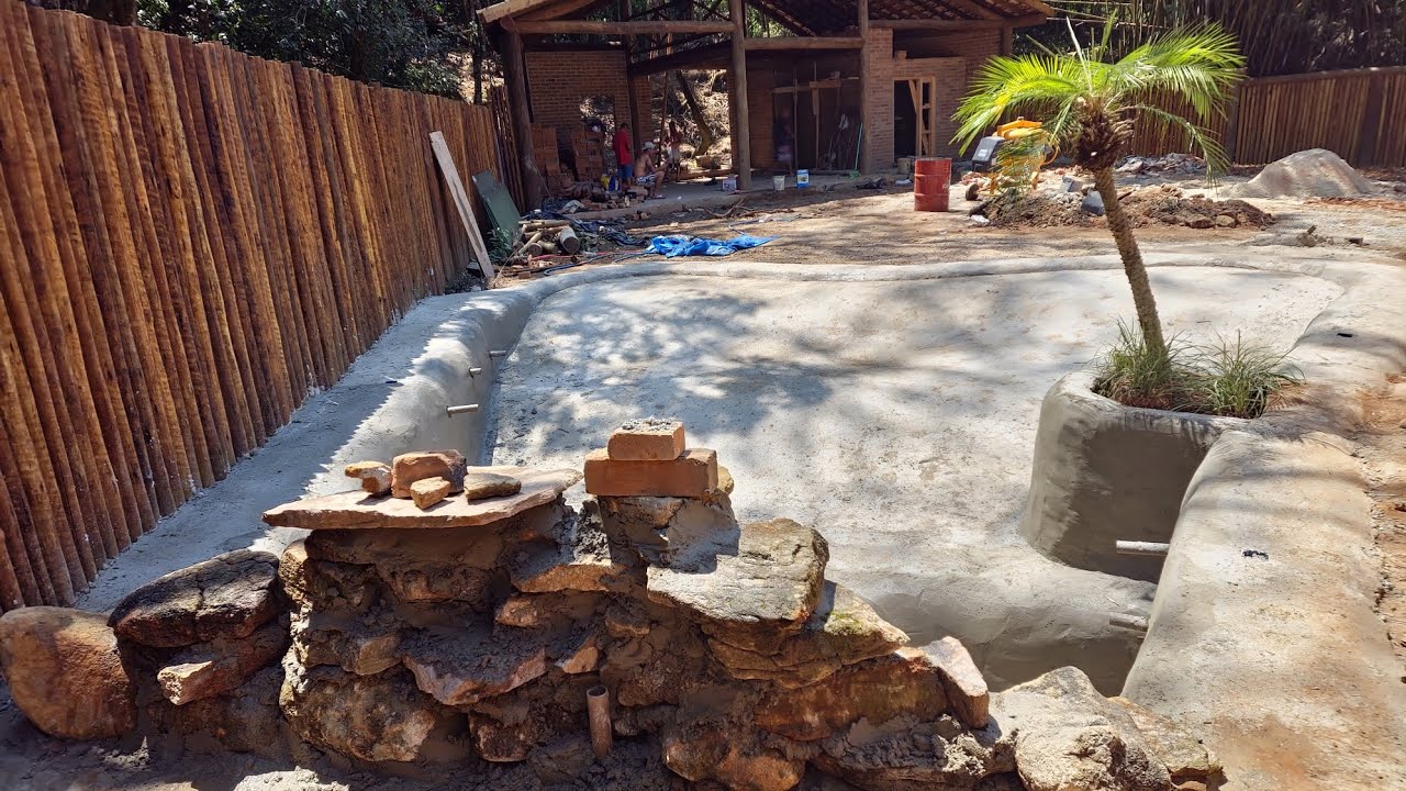 piscina ferro cimento, piscina praia com acabamento de areia compactada, dia a dia parte 3