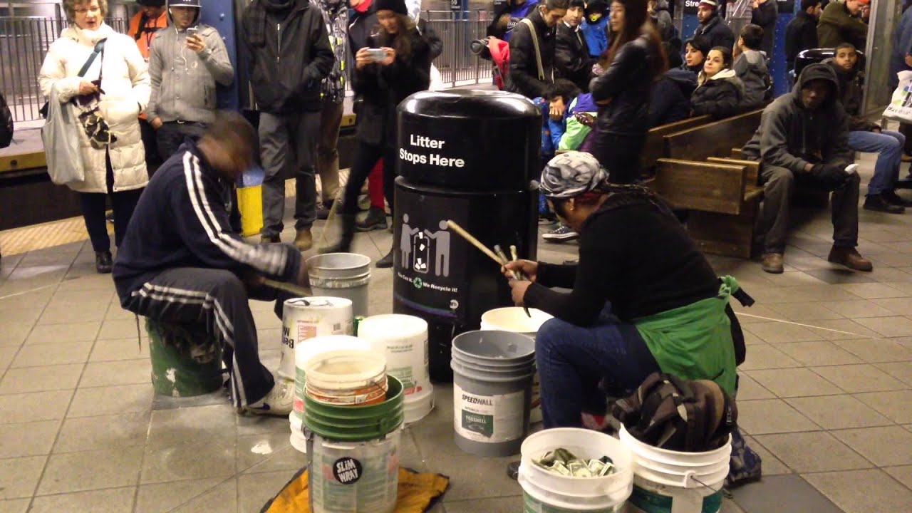 Bucket Drumming NYC Subway | Larry Wright and Sonia Wright