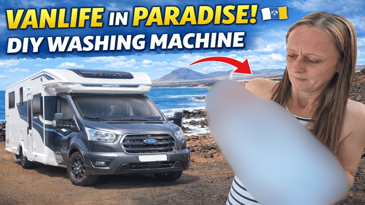 Motorhome Life in Lanzarote 🇮🇨  Wild Camping by the Ocean + DIY Van Washing Machine!