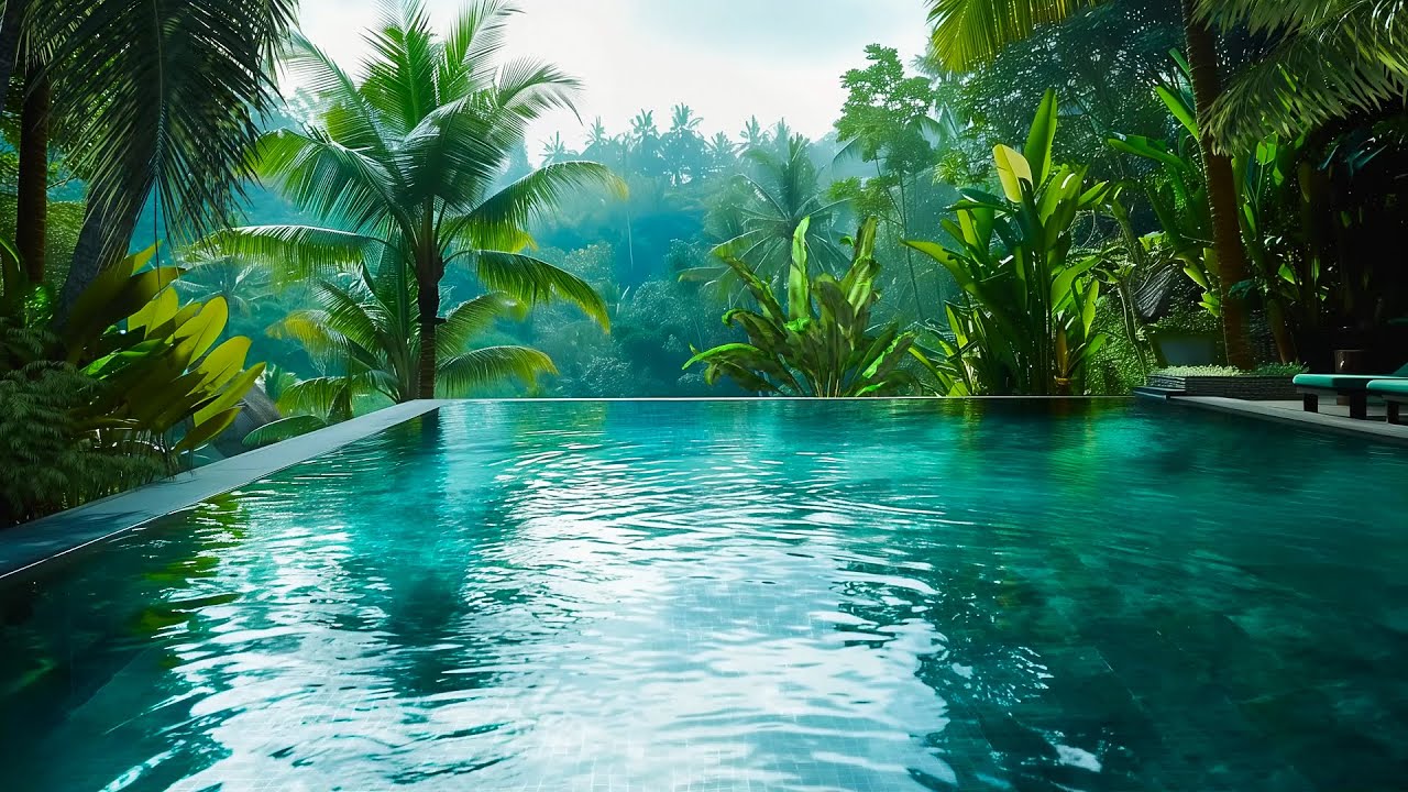 Tropical Swimming Pool Ambience - Relaxing Flow Water Sound For Deep Sleep, Relaxation