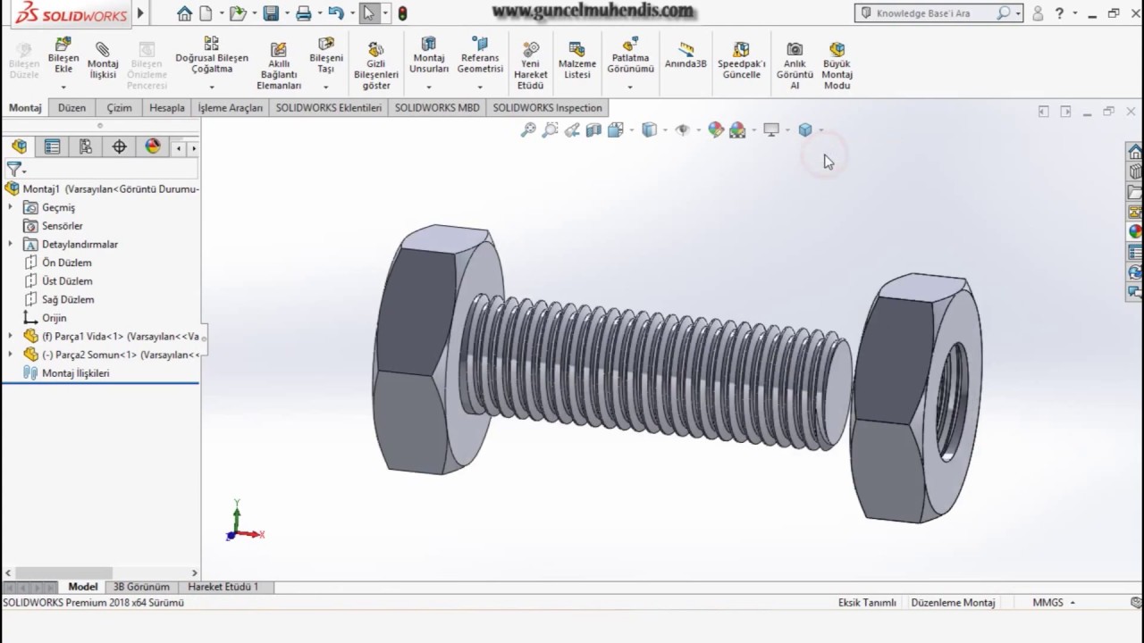 SOLIDWORKS | Delik Sihirbazı Kullanarak Vida ve Somun Tasarımı (Thread)