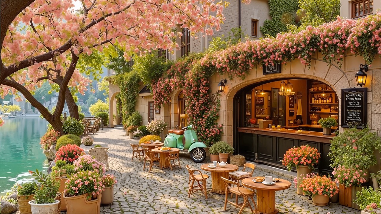 Peaceful Morning Jazz by the Lake☕ Warm Spring Coffee Shop Ambience for Study, Work, Relax