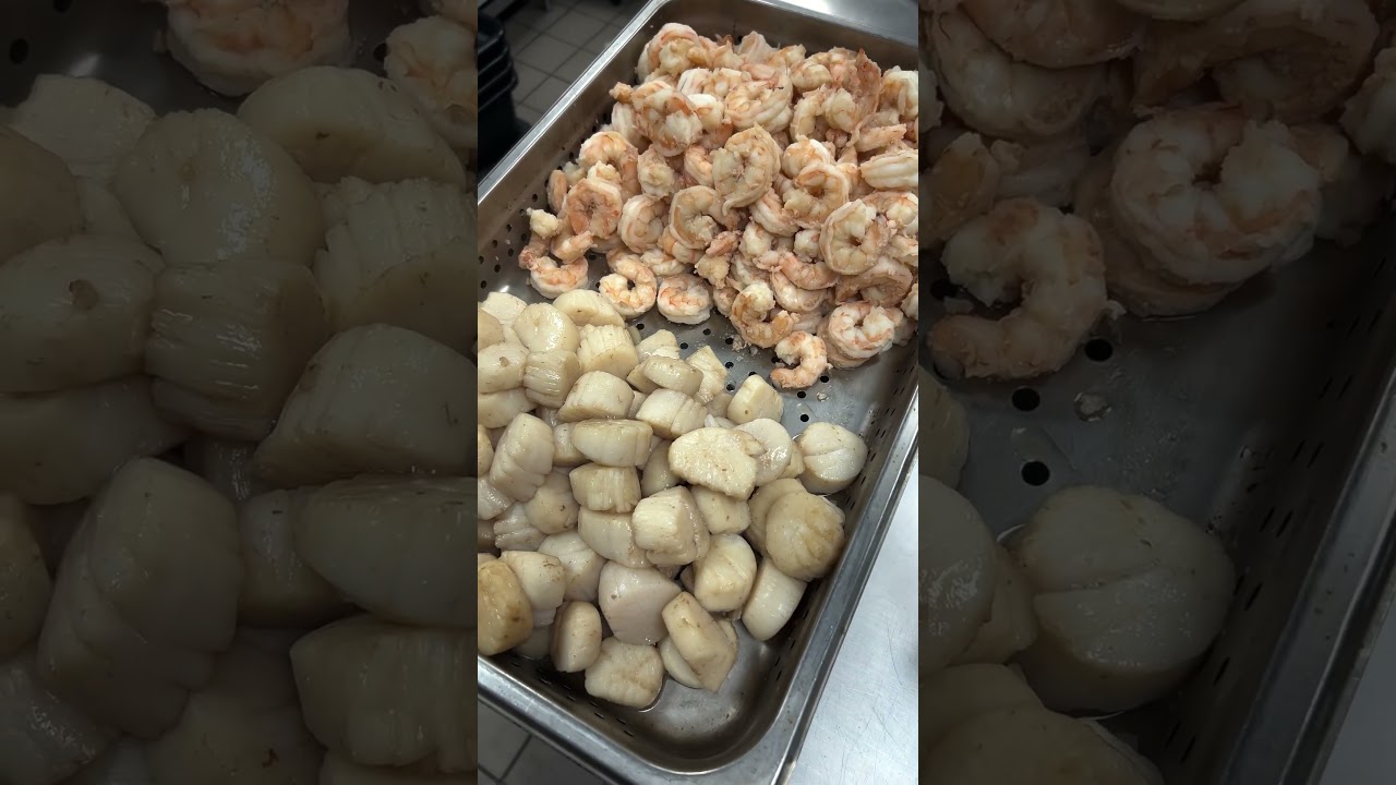 Drying shrimp and scallops for xo sauce #chef #scallops #shrimp #xosauce