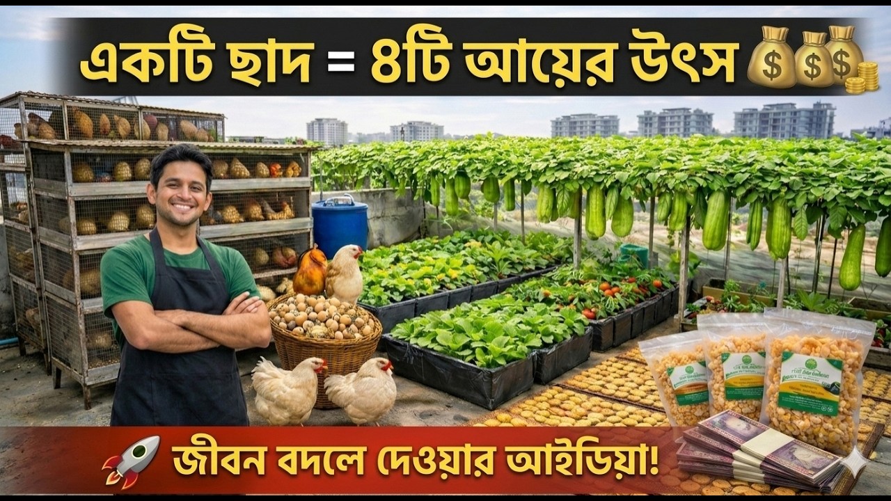 একটাই ছাদ, ৪ দিক থেকে আয়! | আধুনিক ছাদ-বাগান ও Integrated Farming মডেল।