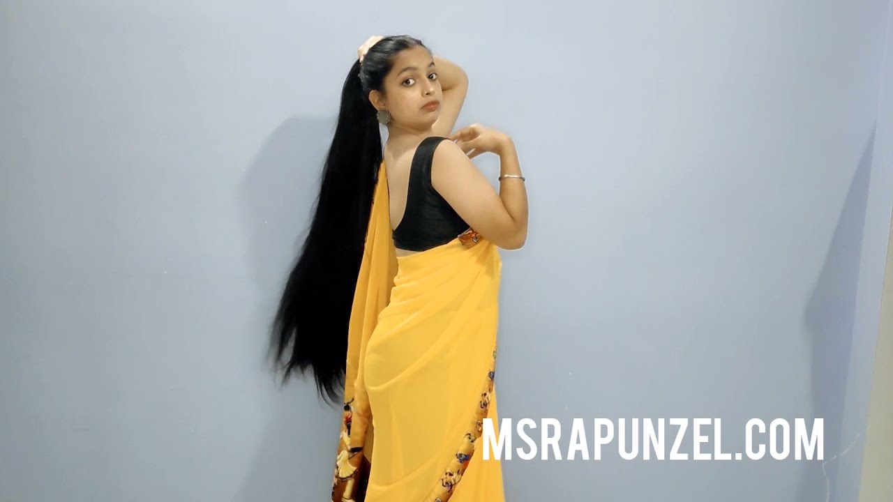 MsRapunzel | Indian Rapunzel Flaunts Her Hair in Yellow Saree