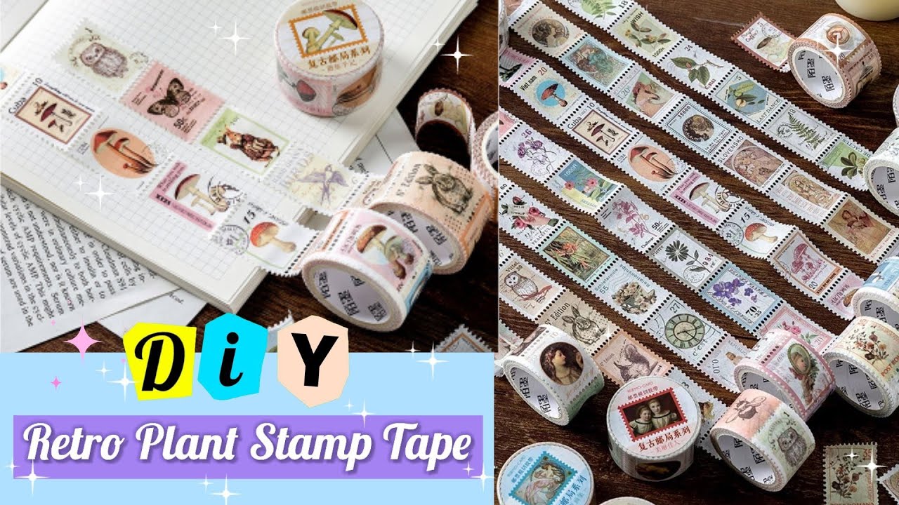 How to make Retro Plant Stamp Tape at home _  DIY Journal deco stamp stickers