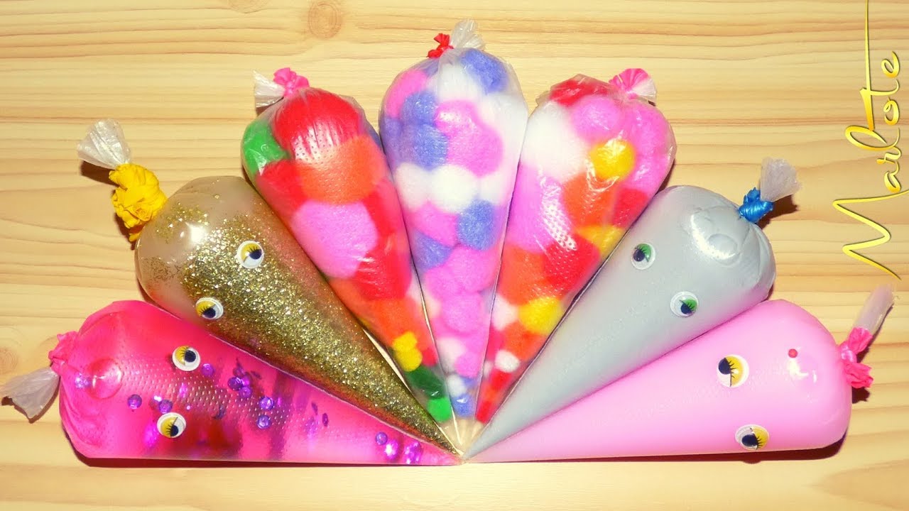 Making Slime With Piping Bags And Pom Poms  | NO BORAX | Pom Poms Slime |