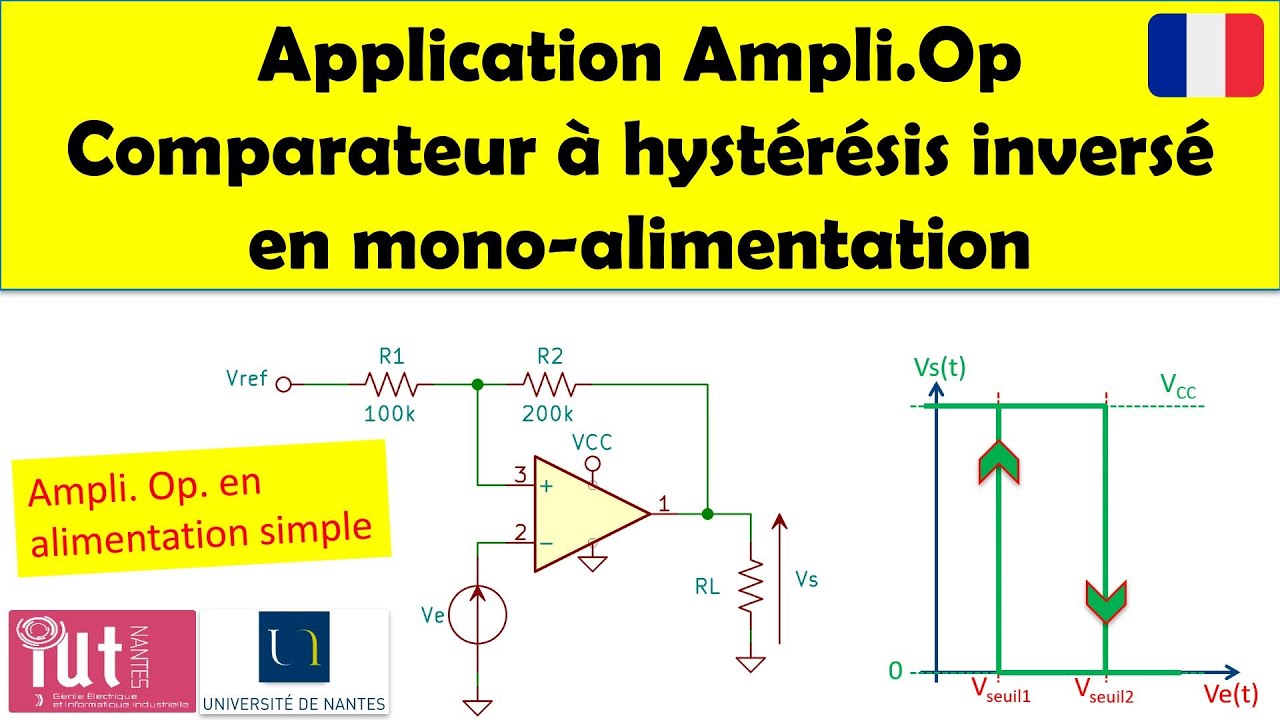 Application Ampli.Op. : Comparateur à hystérésis (trigger de Schmitt) inversé en alimentation simple