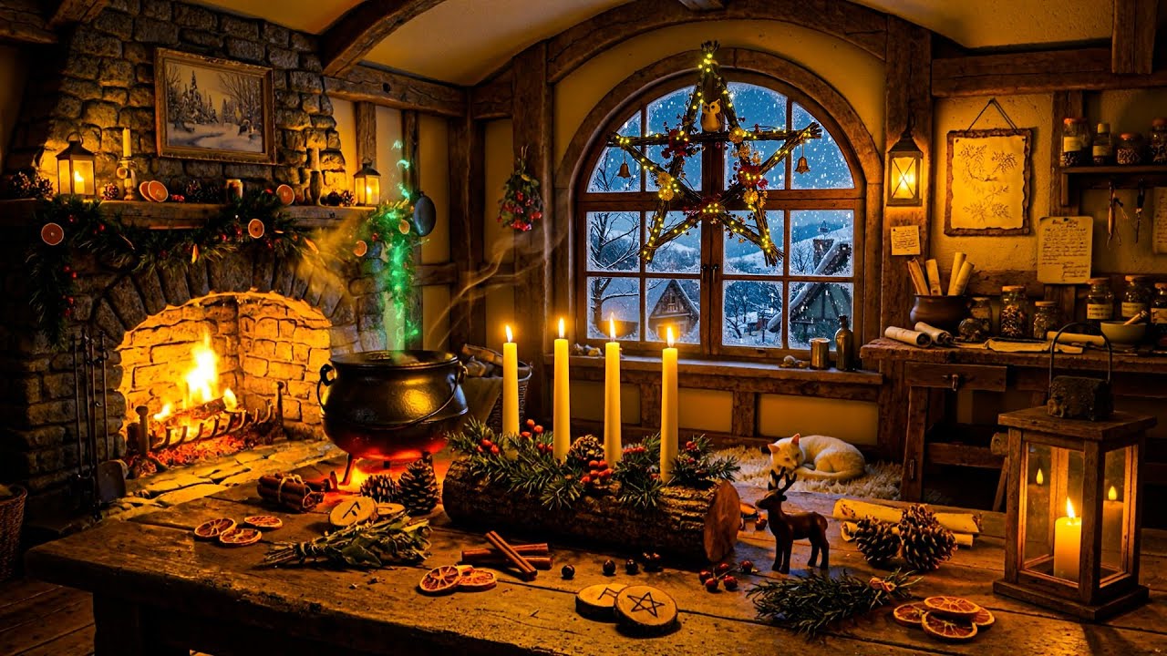 Magical Winter Cottage Ambience 🔥 Fireplace, Winds & Snowy Night for Relaxation, Sleep & Study