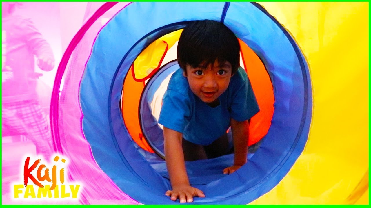 Ryan plays fun indoor obstacle course Challenge!!!