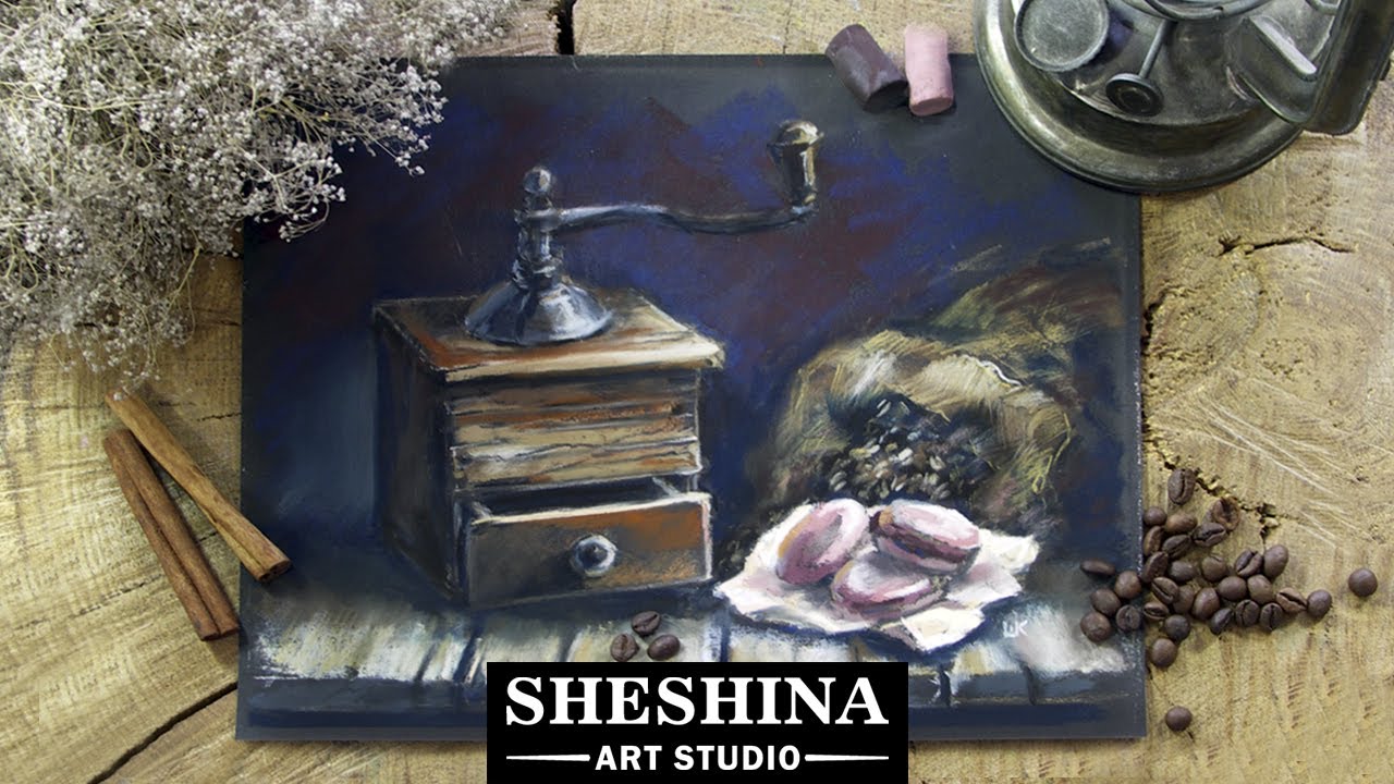 How to draw a coffee grinder with soft pastels 🎨 STILL LIFE
