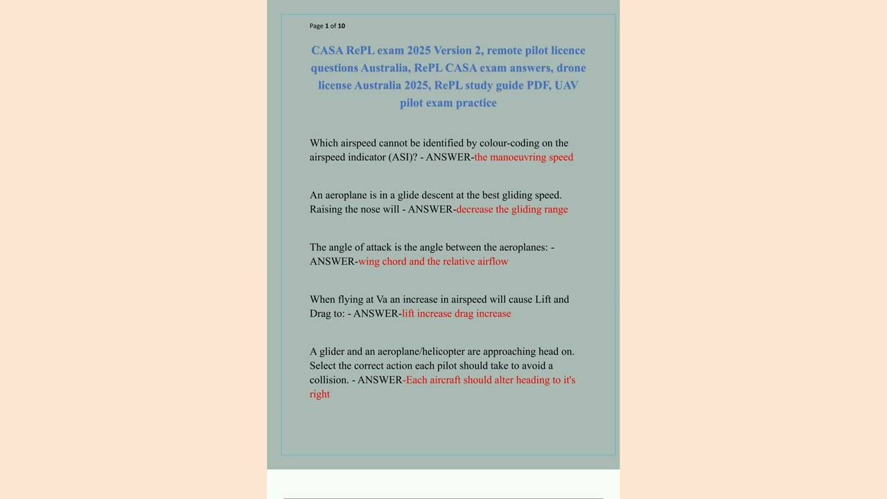 CASA RePL exam 2025 Version 2 remote pilot licence questions Australia RePL CASA exam answers drone