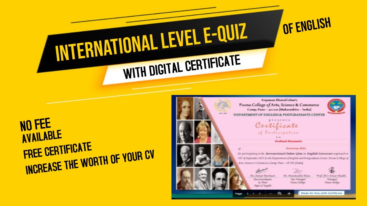 International Level E-quiz Of English- E-quiz with Certificate - Free Quiz with Certificates