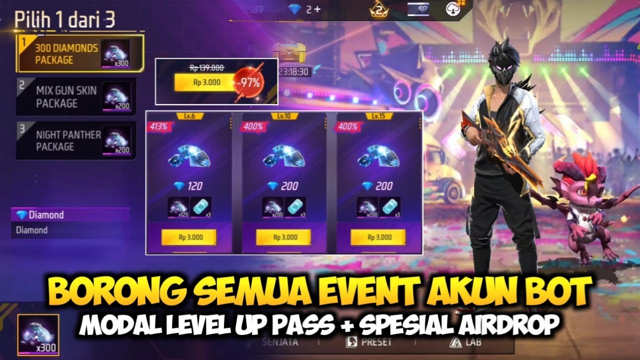 SAYA BORONG LEVEL UP PASS & SPESIAL AIRDROP MURAH! SPIN EVENT FF TERBARU FREE FIRE
