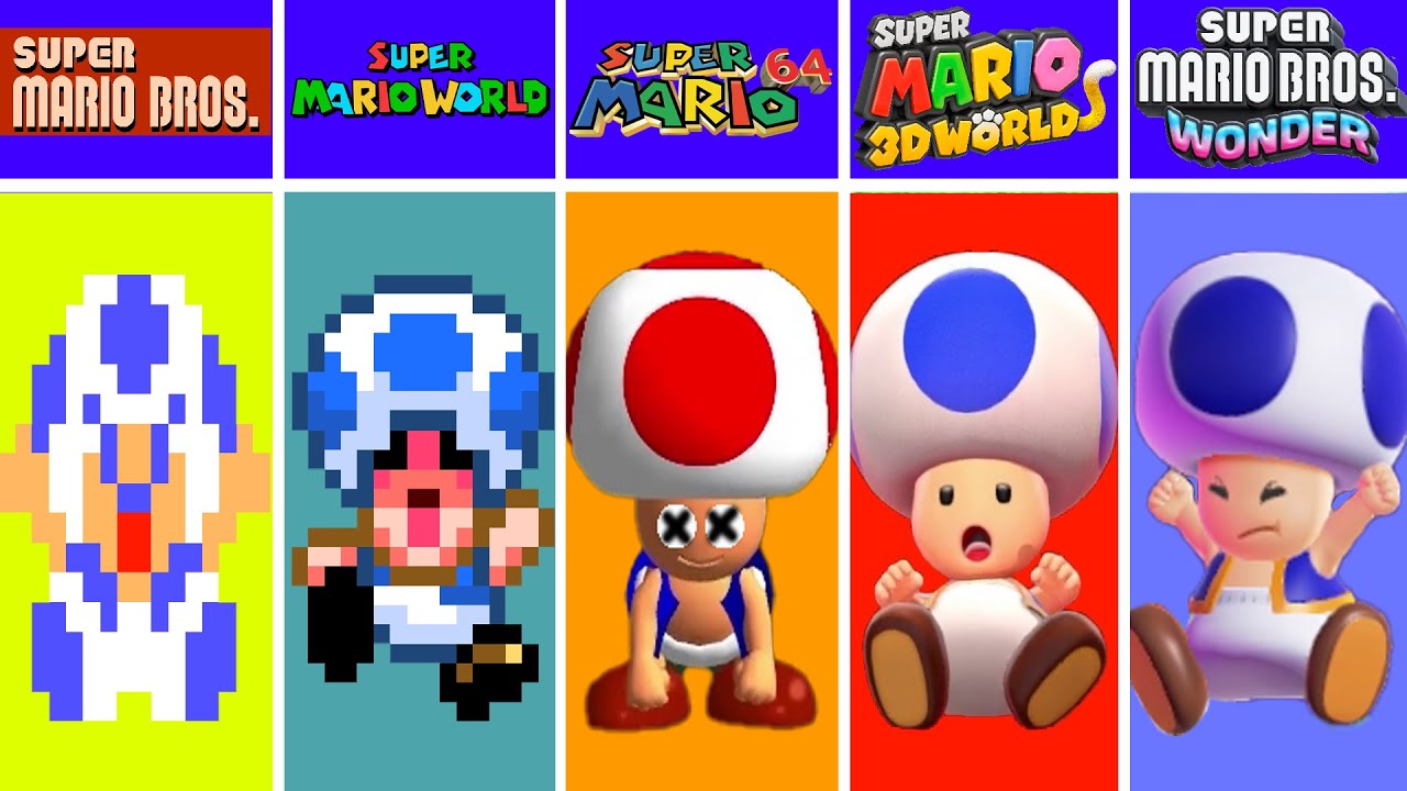 Evolution of Toad Dying Game Over Screens Super Mario Games And Fan Mod Games (1985-2025)