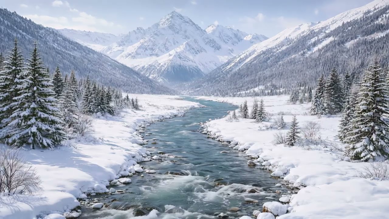 Floating River at Winter Relaxing Ambience (No Music) | 7+Hours | HD