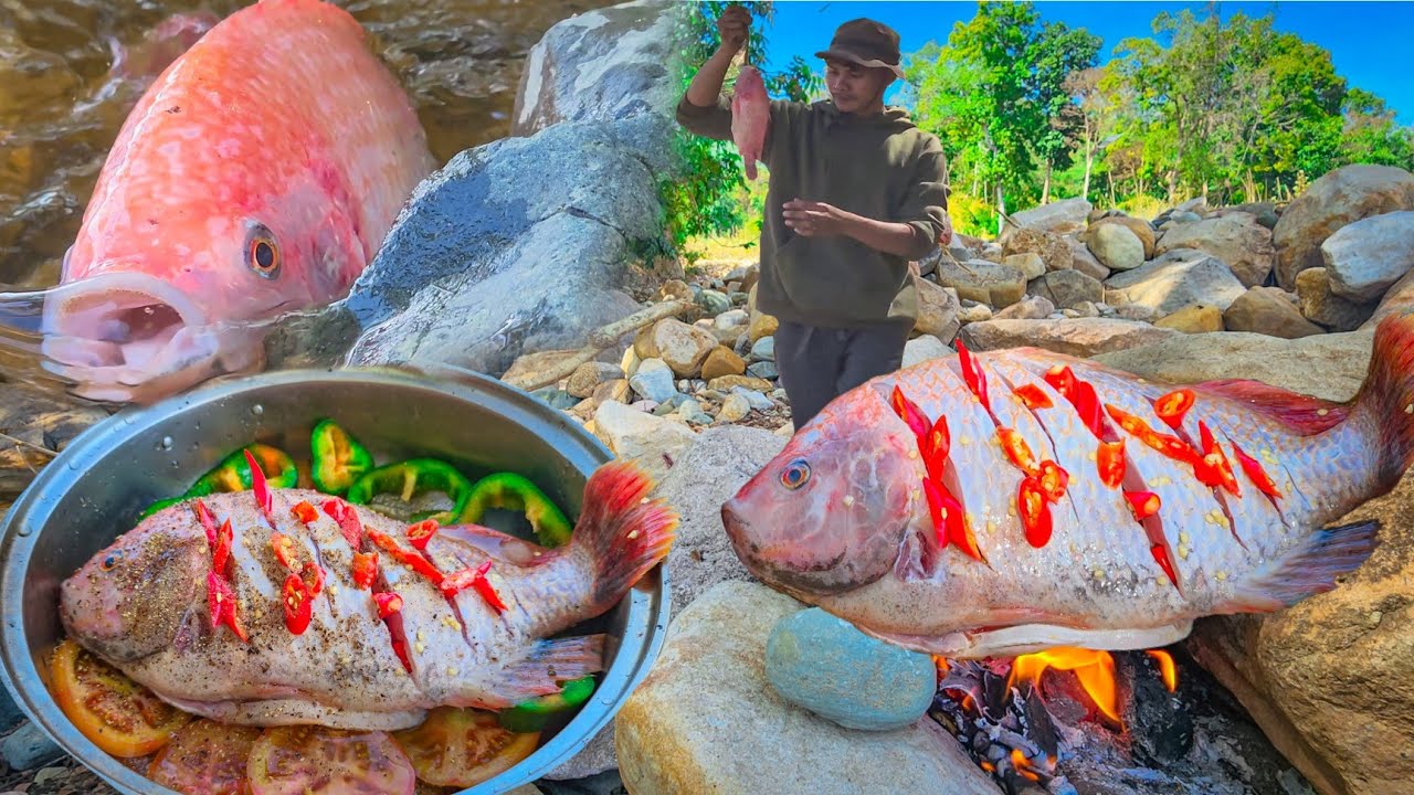 Spicy Red Fish Cooked in the Jungle | Wild Hike & Cook Adventure