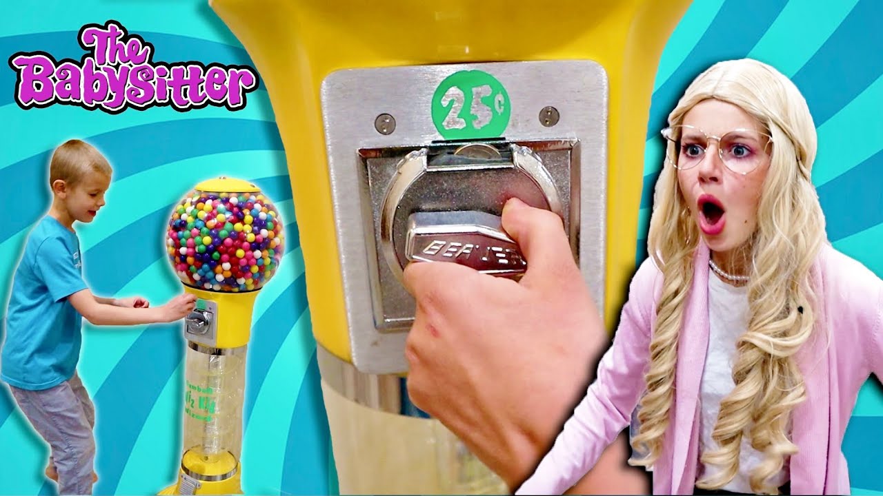Prank The Teacher Babysitter With Giant Bubble GumBall Machine And Quarters!