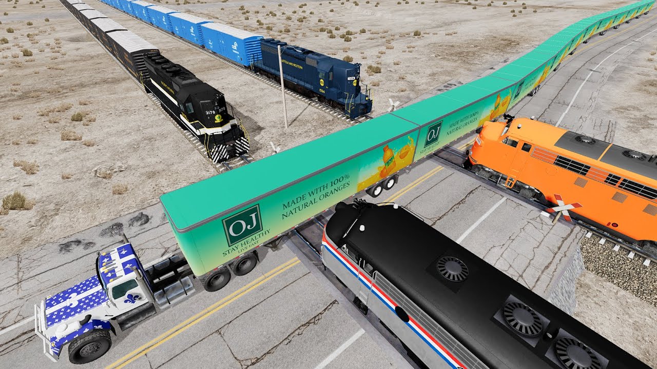 Long Giant Truck Accidents on Rail and Train is Coming #106 | BeamNG Drive