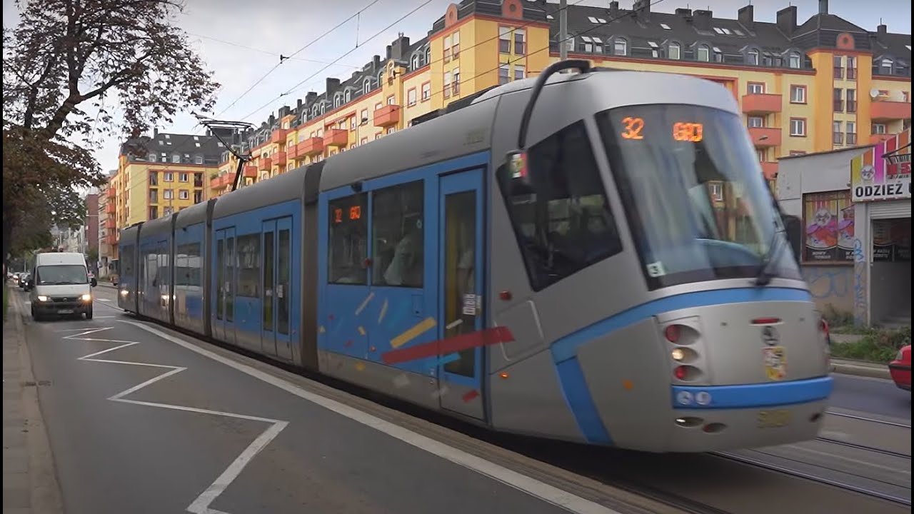 Poland, Wrocław, tram 32 ride from PRUDNICKA to GAJ