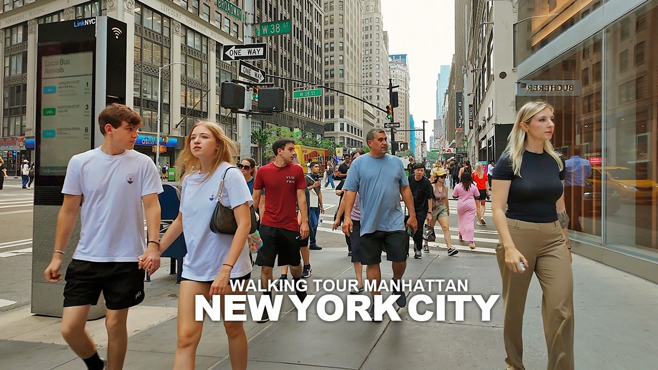 NEW YORK CITY WALKING TOUR MANHATTAN 5th Avenue, Broadway, 6th Avenue, Bryant Park, 42nd Street, 4K
