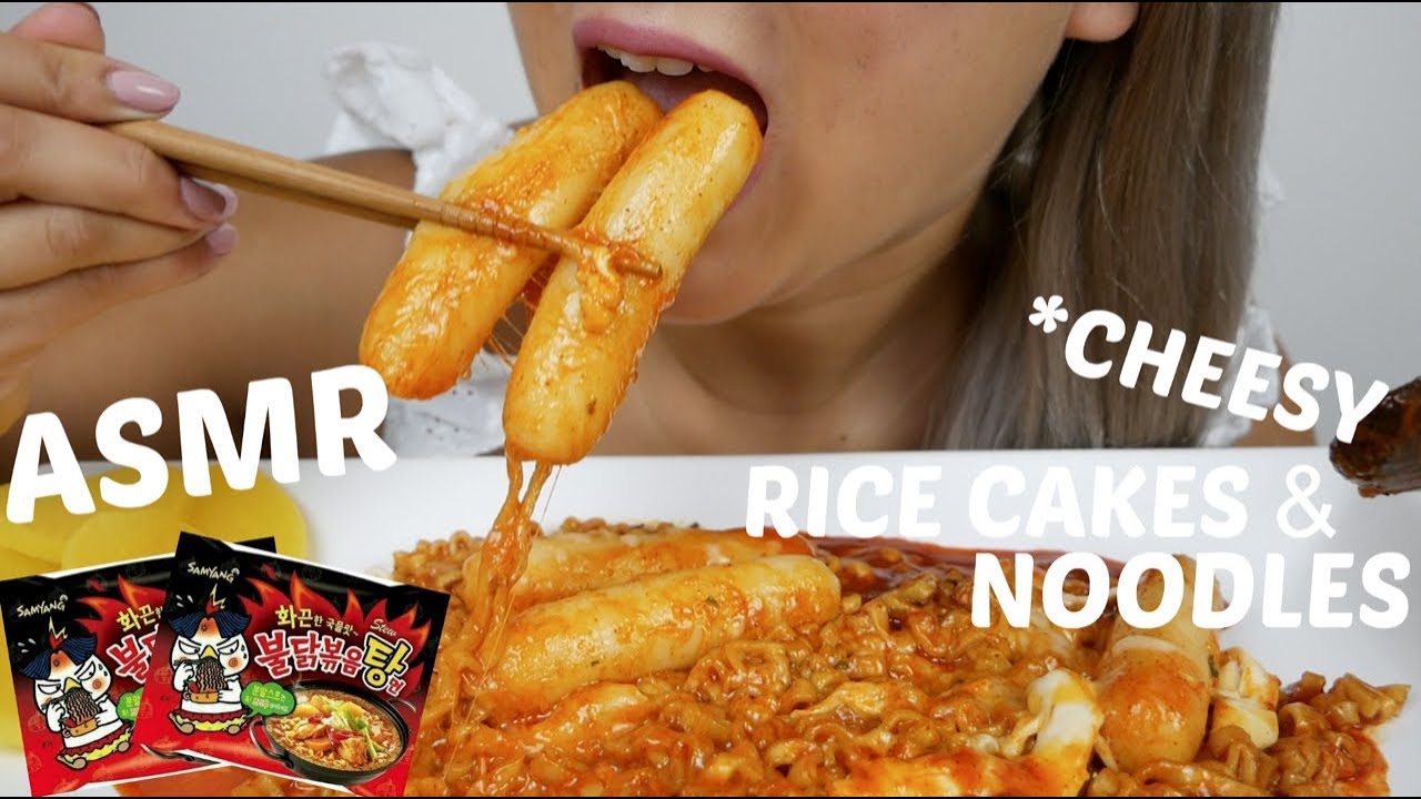 Cheesy Rice Cakes Fire Noodles | ASMR *NO Talking Eating Sounds | N.E Let's Eat