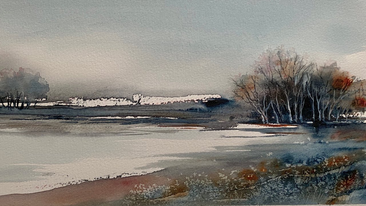 USE SALT! Paint A Loose MISTY FROZEN LAKE, Impressionist Watercolor Landscape PAINTING Tutorial DEMO