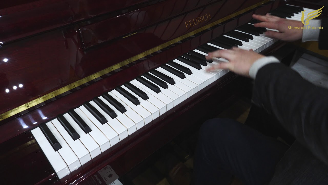 Feurich 122 Universal Bordeaux Upright Piano - Demonstration by Sherwood Phoenix