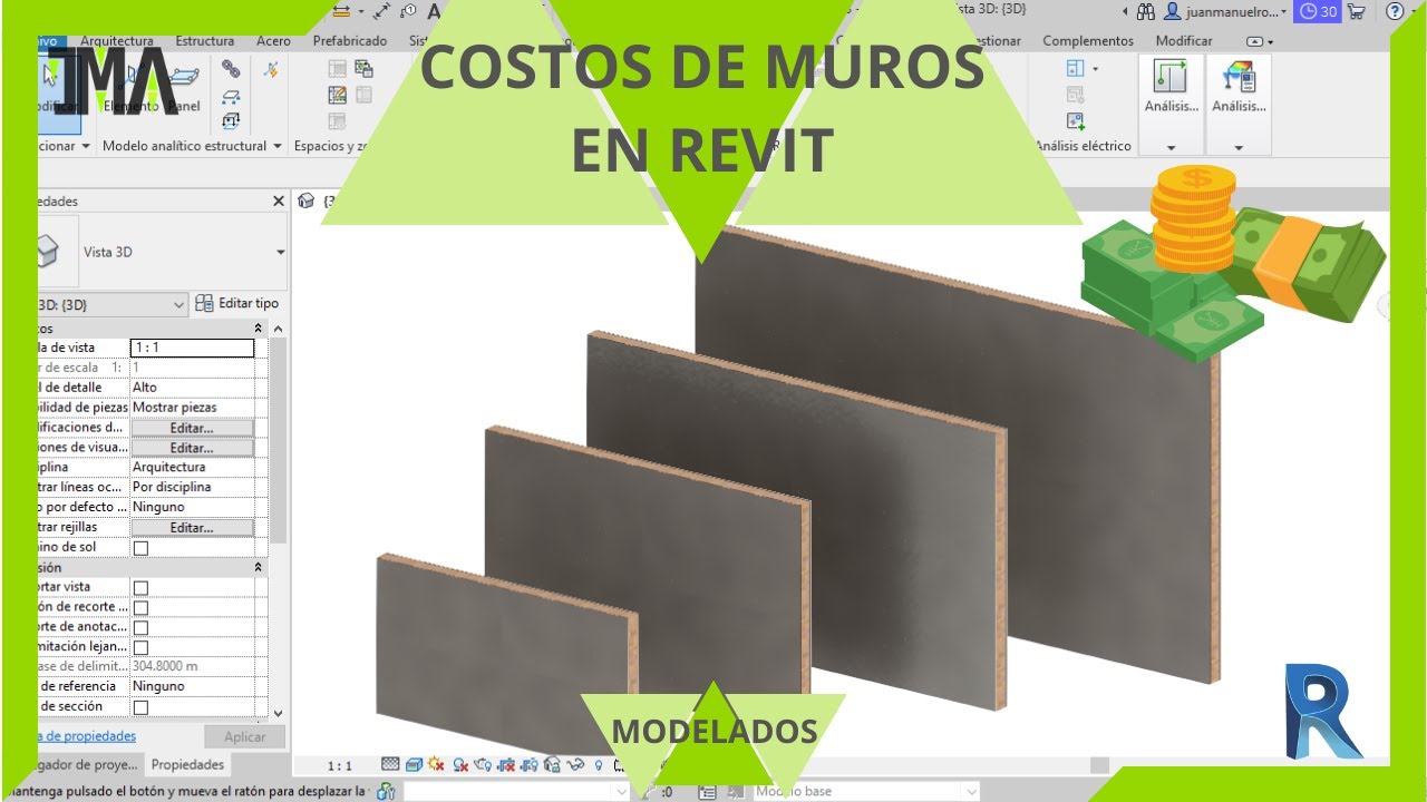 Costo de  m2 de muros en Revit // Tabla de muros y costos en Revit // Revit Tutorial