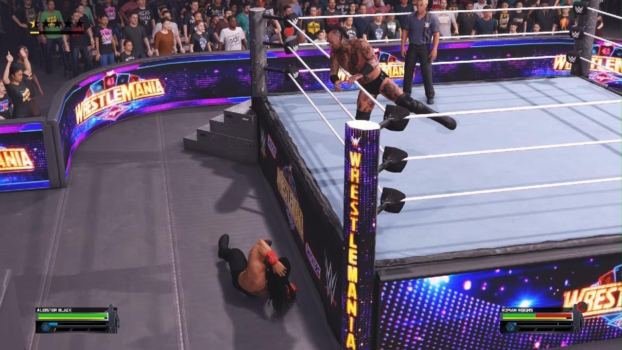 WWE 2K25 game play Aleister Black vs roman reigns