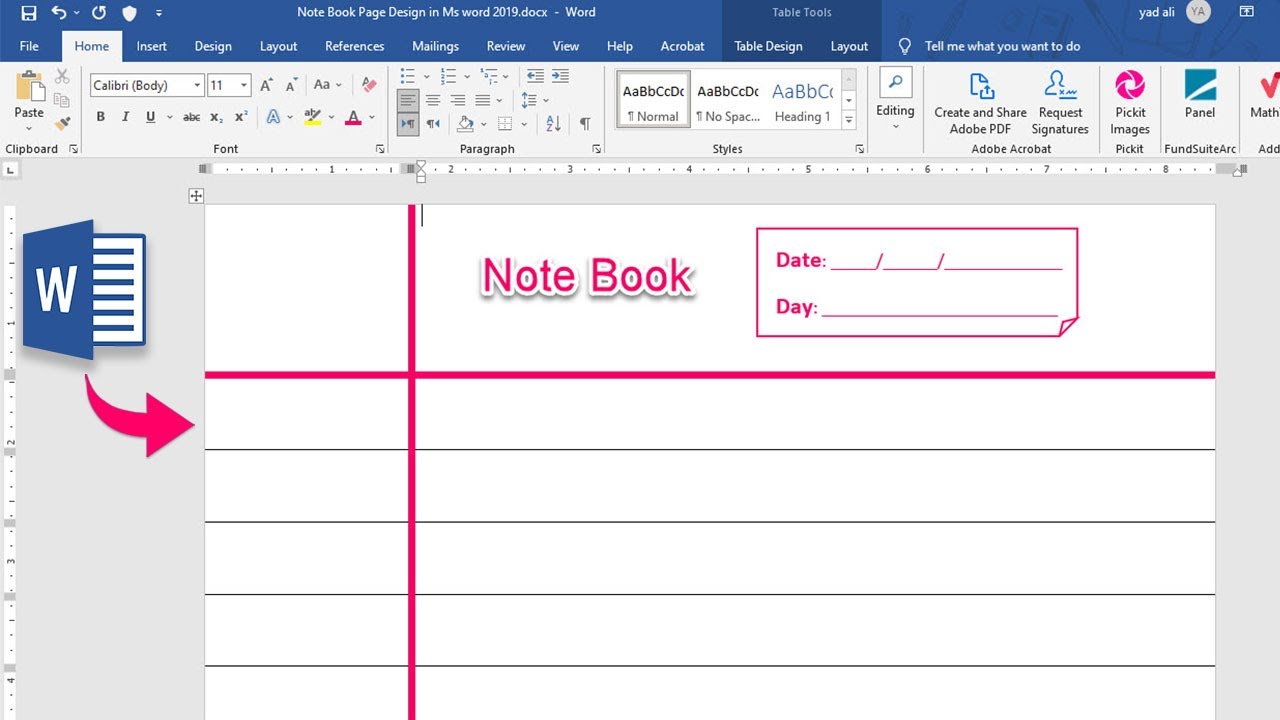 How to create Printable Note Book Page in Ms word 2019 | Note Book Page design in Ms word