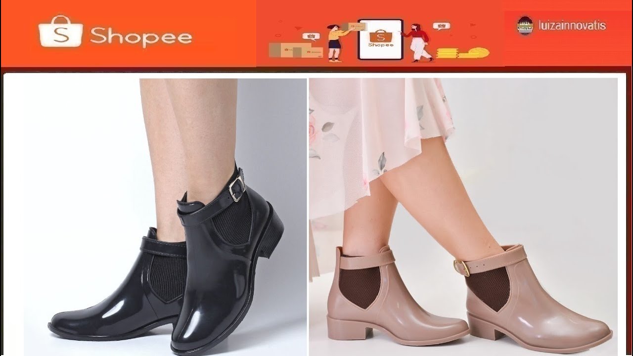 Shopee - Bota feminina galocha de borracha macia coleção outono inverno com elástico e fivela