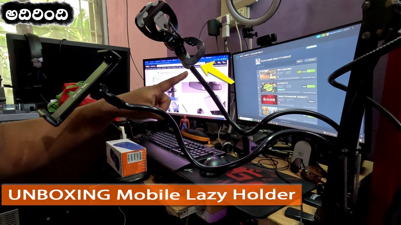 SAIJI Gooseneck Cell Phone Holder, Universal Clamp Lazy Mount Clip Review & Unboxing in Telugu