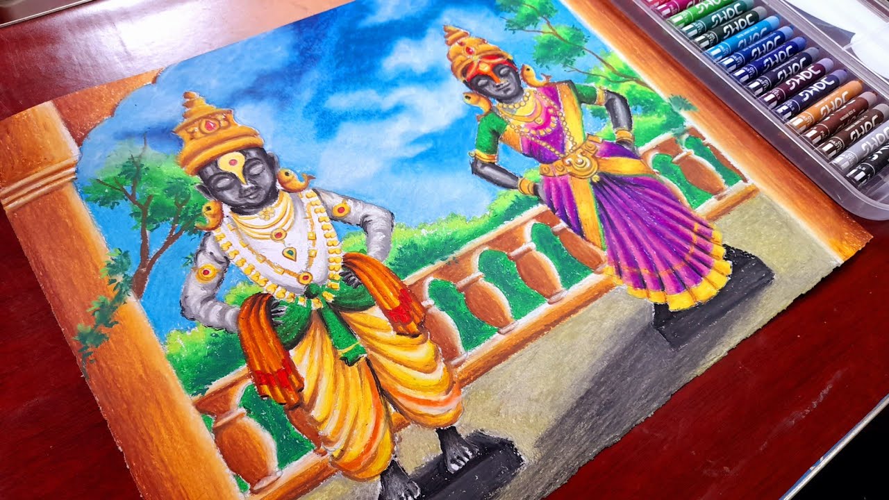 Pandurang Vitthal and rukmini drawing with oil pastel, Vitthal drawing with oil pastel