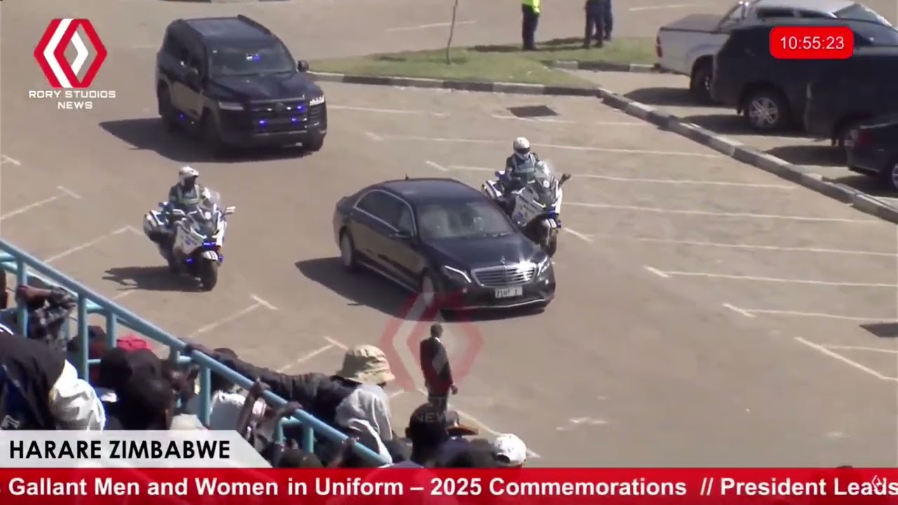 President Mnangagwa arrival at Rufaro Stadium for Defence Forces Celebrations