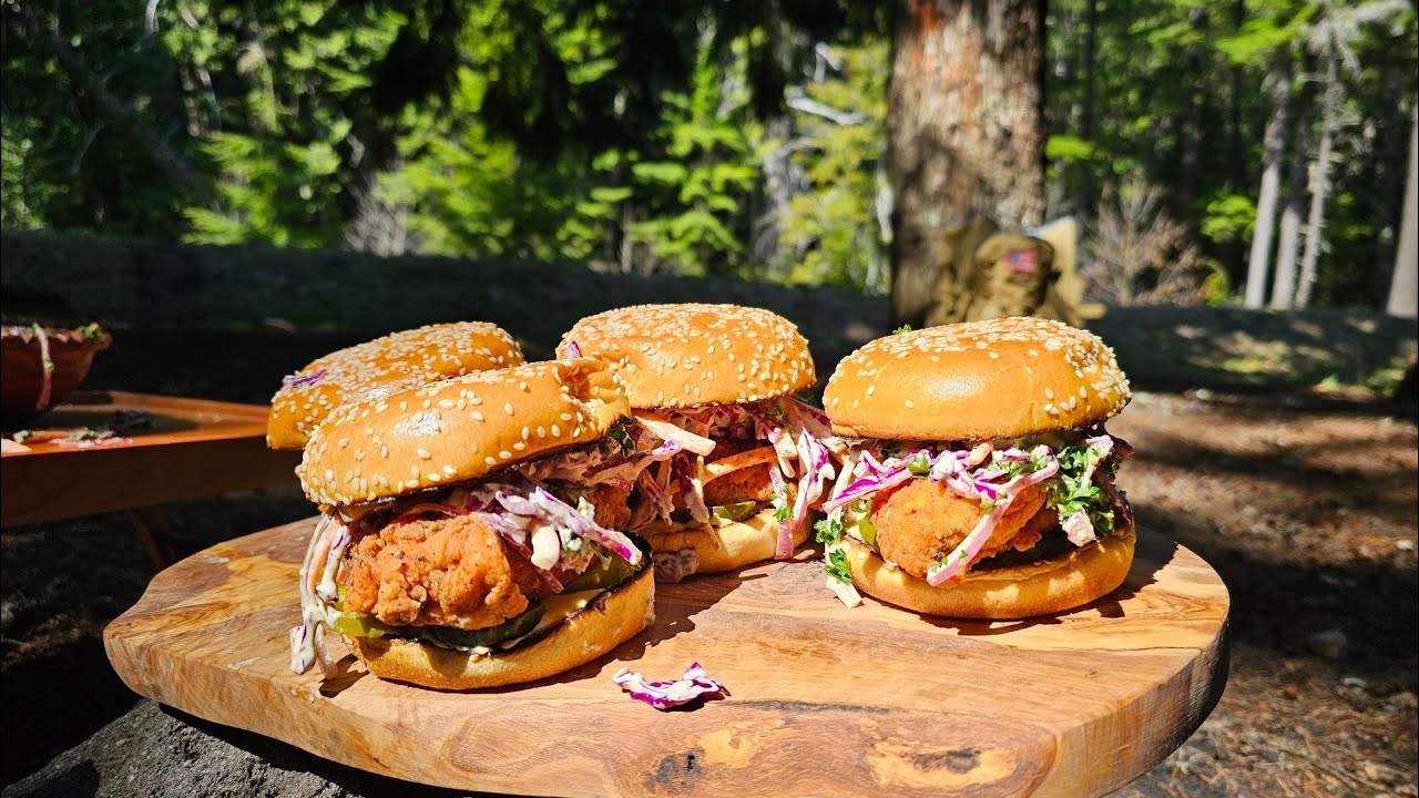 Chicken Burger Perfection in the Wild &ndash; ASMR Campfire Cooking