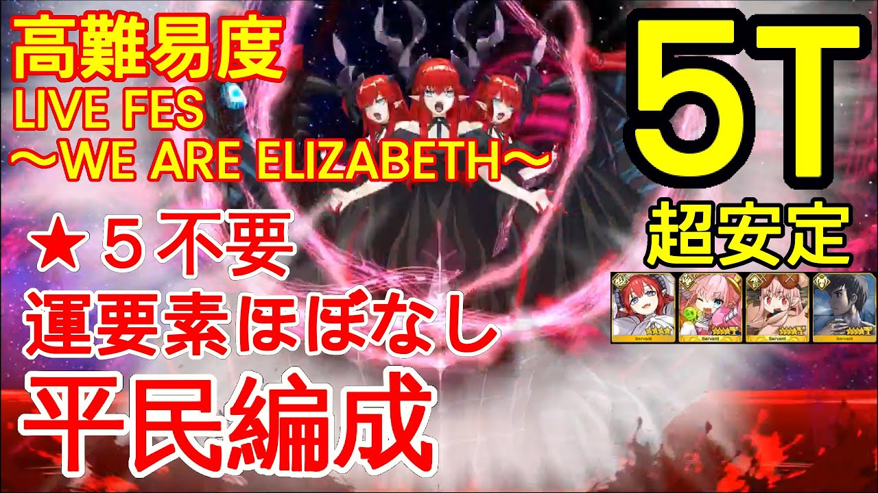 【FGO】『高難易度　手順付け』「LIVE FES〜WE ARE ELIZABETH〜」5T | 安定版 | 平民編成 | 配布概念礼装『ハロウィン2025』【参考用】
