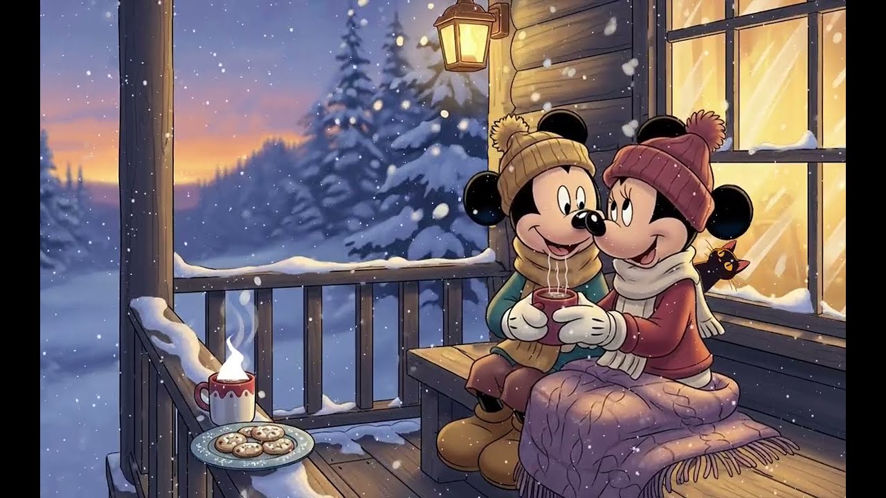 🌙❄️ Cold Winter New Year Memories | 1950s Oldies Playing in Another Room with Mickey & Minnie 🎄🕯️