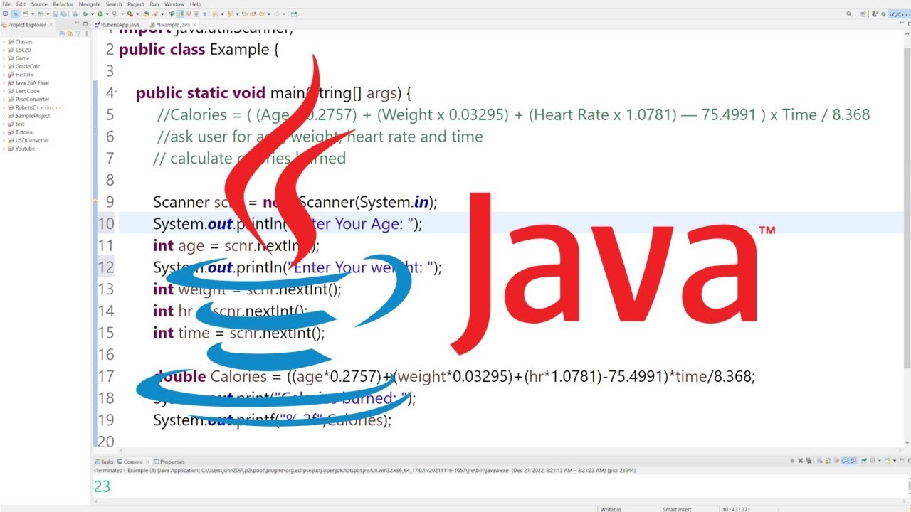 Calories burned during workout in Java / How to Tutorial