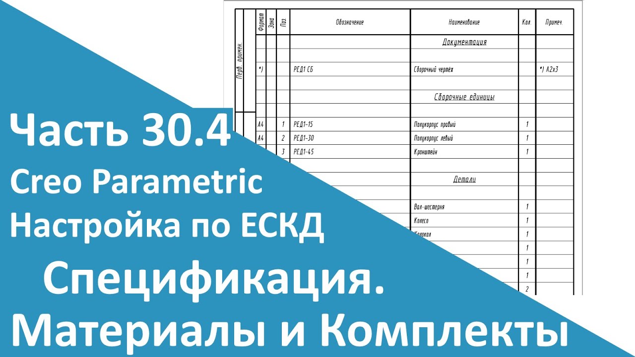 🛠PTC Creo. Настройка работы по ЕСКД. Часть 30.4. Спецификация. Материалы и Комплекты