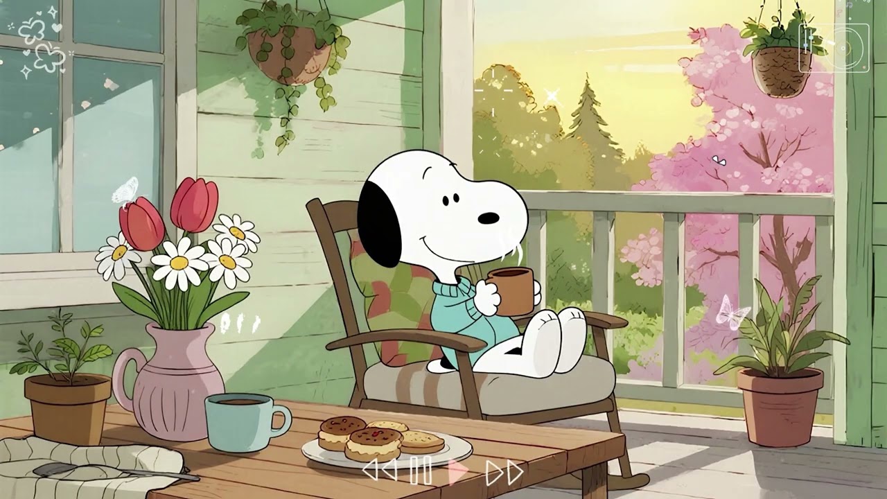 Peaceful Spring Morning Jazz with Snoopy 🌸☕ | Relaxing Balcony Cafe Ambience