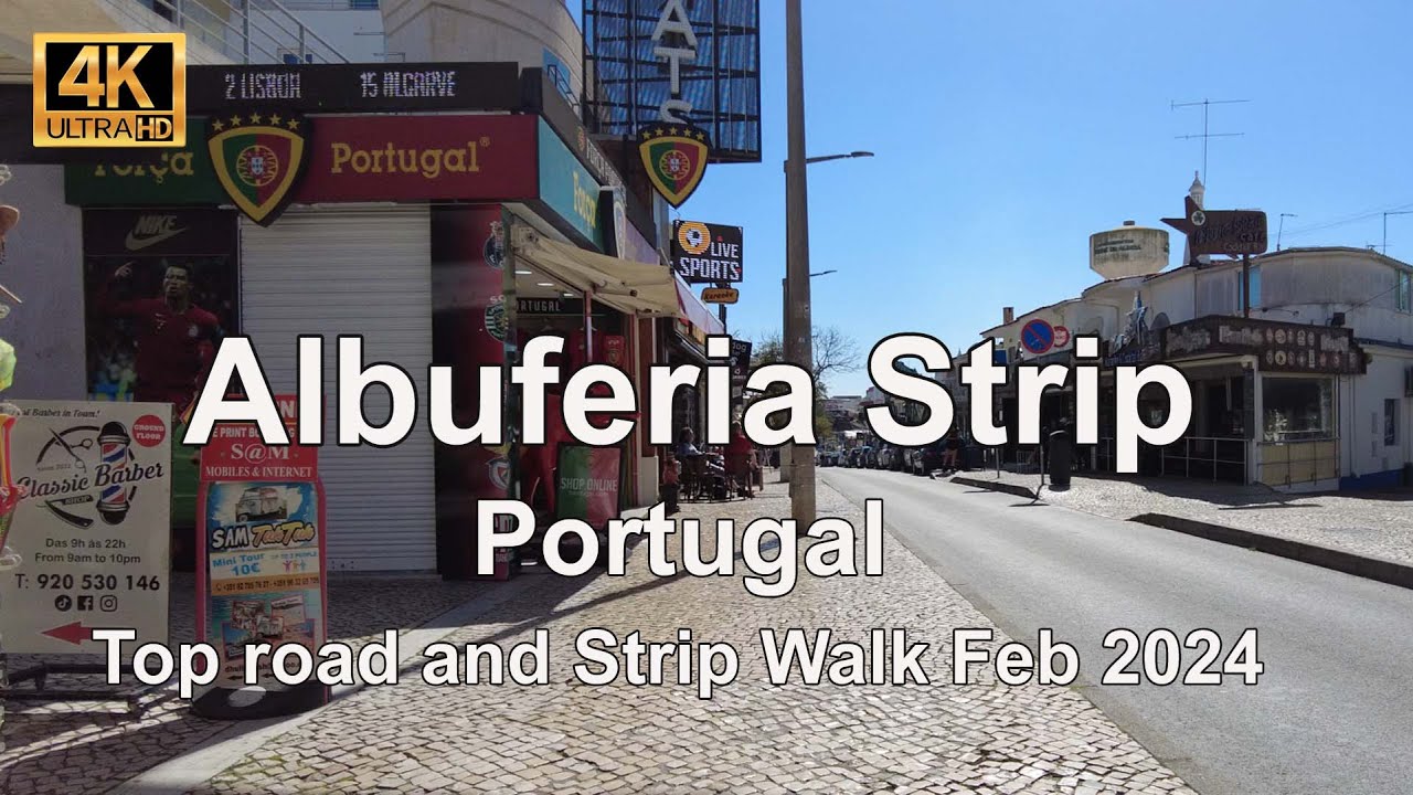 [4K] walk Albufeira strip and top road Portugal Feb 2024