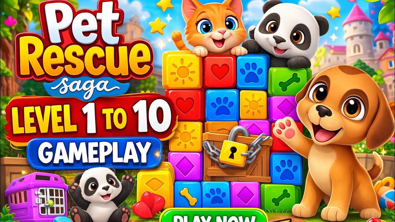 Pet Rescue Saga Gameplay Level 1–10 | Puzzle Game Walkthrough | Rescue Cute Pets 🐶🐱