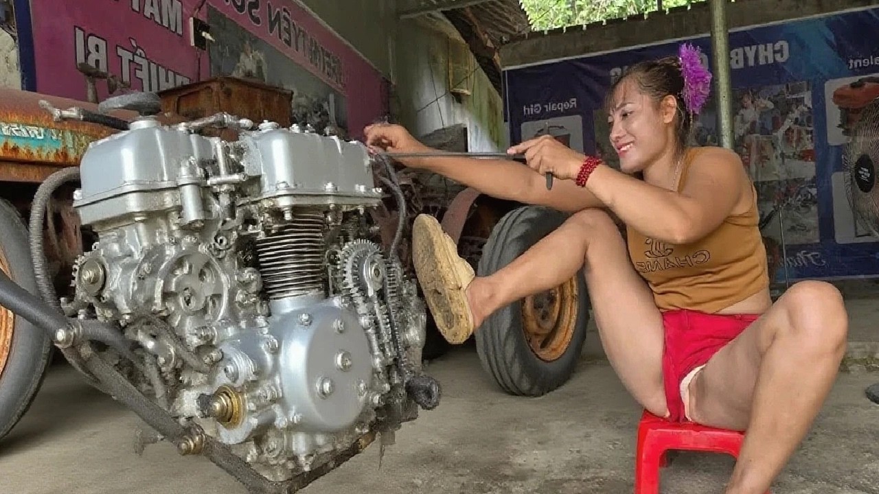 Talented 18-Year-Old Girl Deep Cleans and Services a Dirty Car Engine from Start to Finish