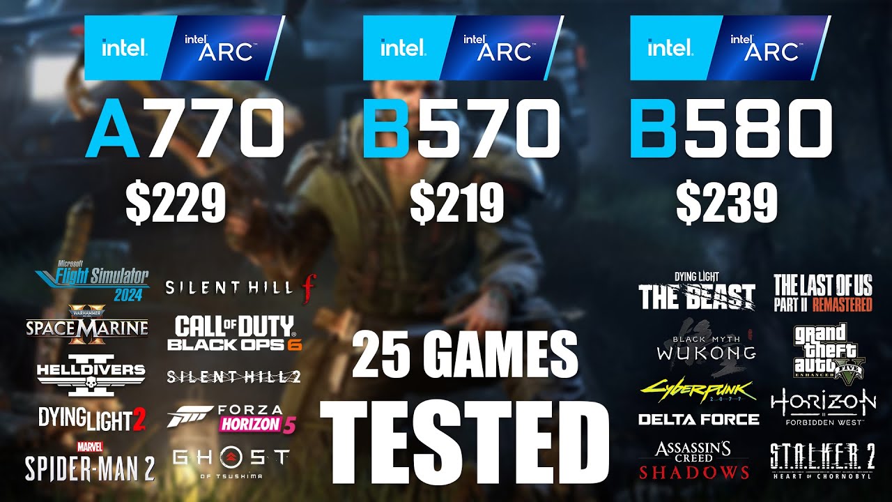 ARC A770 16GB vs ARC B570 10GB vs ARC B580 12GB | R9 - 7950X3D | 1080p - 25 Games Tested