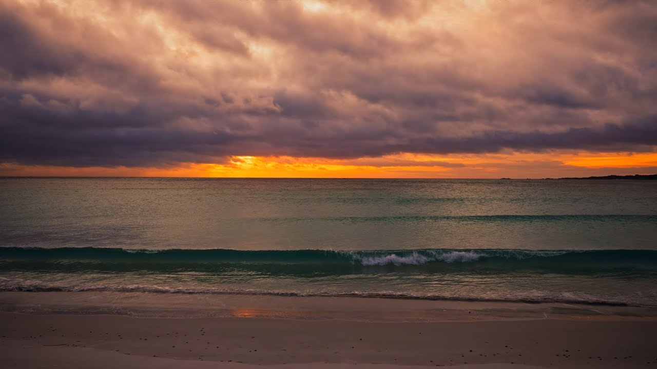 Orange Sunset Glow on a Tassie Beach with Rolling Ocean Waves | Relaxing ASMR for Deep Sleep | 3H 4K