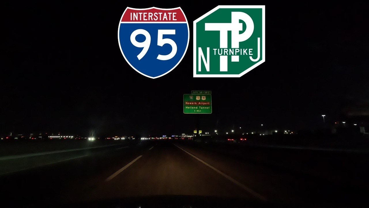 ⁴ᴷ⁶⁰ Night driving on New Jersey Turnpike (Interstate 95) from Elizabeth, NJ to Secaucus, NJ